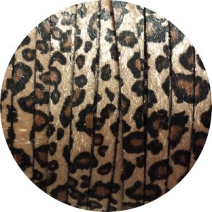 Laniere de cuir plat 8mm leopard avec poils synthétiques vendu au metre