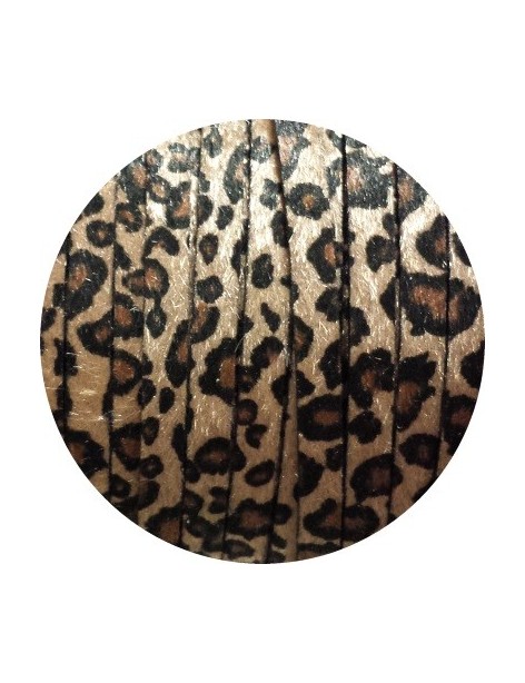 Laniere de cuir plat 8mm leopard avec poils synthétiques vendu au metre