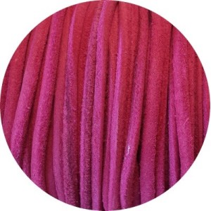 Cordon de cuir rond brut couleur fuchsia-3mm-Espagne