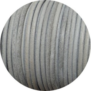 Cordon de cuir rond brut couleur gris clair-3mm-Espagne