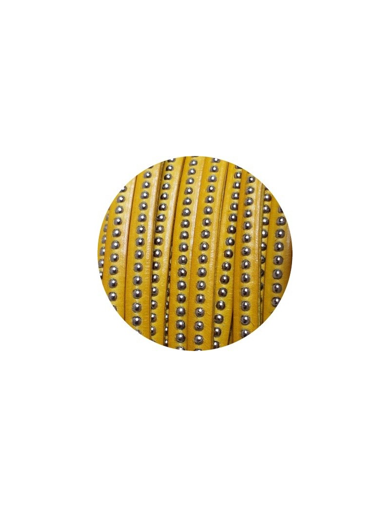 Cordon de cuir plat 6mm jaune a billes-vente au cm