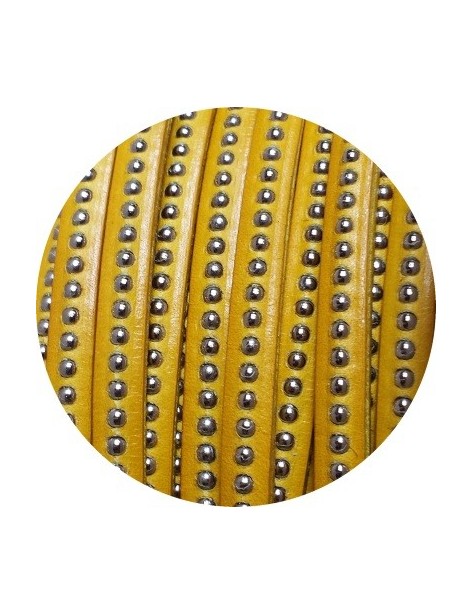 Cordon de cuir plat 6mm jaune a billes-vente au cm