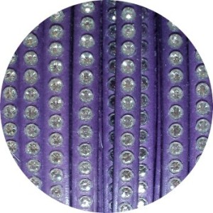 Cordon de cuir plat 6mm violet strass vendu au metre