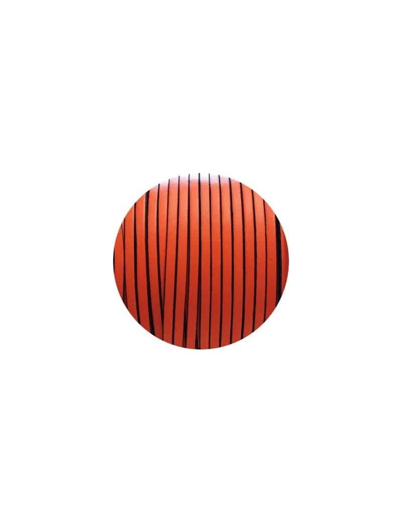 Cordon de cuir plat 3mm de couleur orange fluo-vente au cm