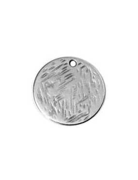 Breloque ronde rayée placage argent-20mm