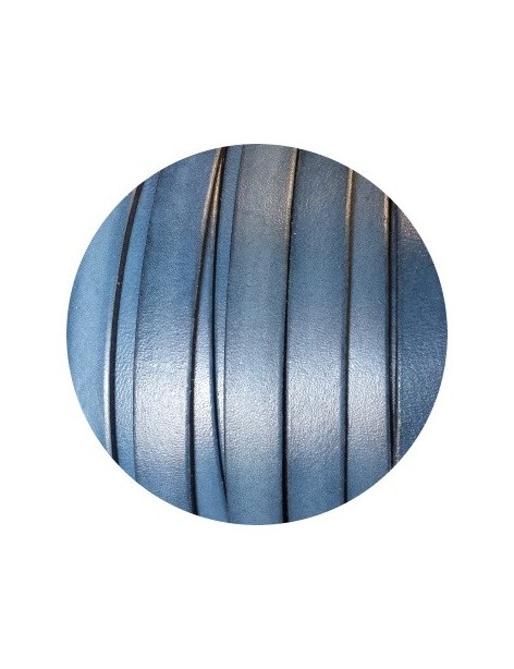 Cordon de cuir plat de 10mm bleu gris-vente au cm