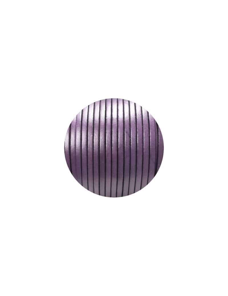 Lacet de cuir plat 3mm de couleur violette-vente au cm