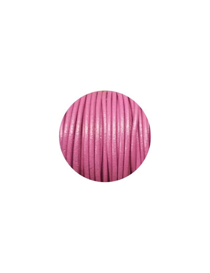 Cordon de cuir rond couleur rose foncé-3mm-Espagne