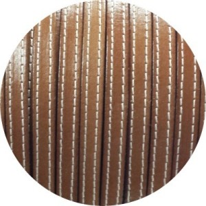 Cordon de cuir plat 10mm brun avec coutures-vente au cm