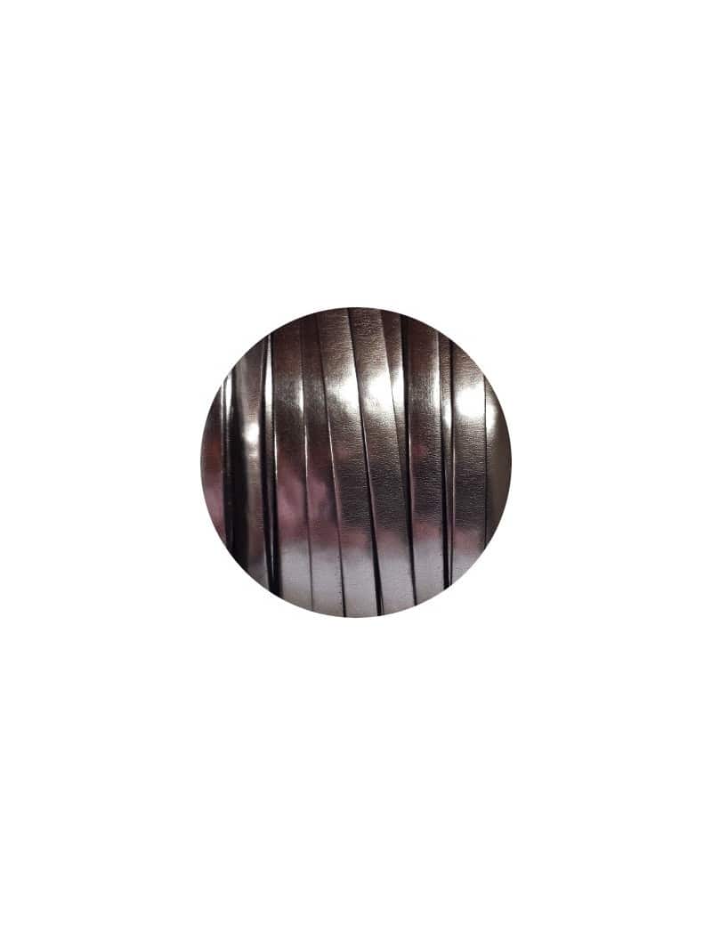 Cordon de cuir plat 5mm miroir couleur acier-vente au cm