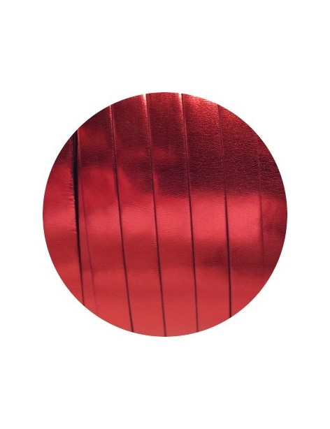 Lacet de cuir plat 10mm miroir rouge-vente au cm