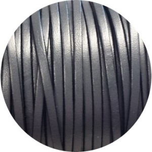 Cordon de cuir plat 3mm de couleur gris foncé-vente au cm