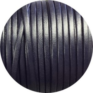 Cordon de cuir plat 3mm de couleur bleu très foncé-vente au cm