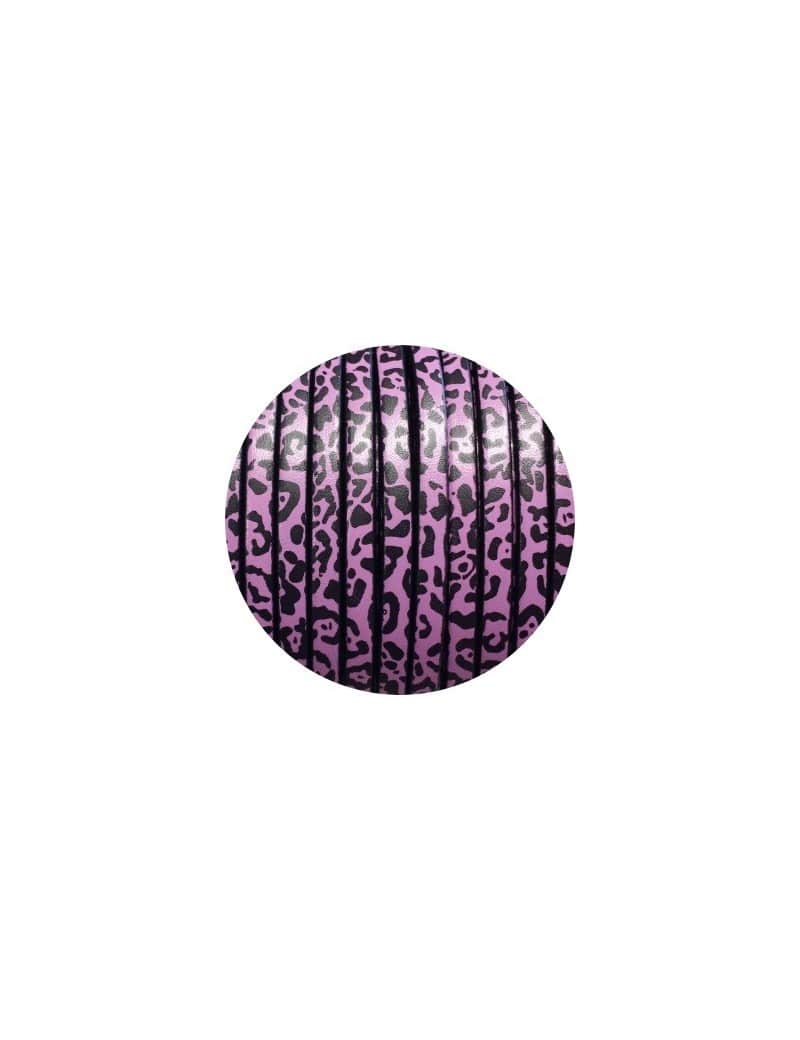 Cuir plat 5mm fantaisie imprimé guépard noir violet-vente au cm