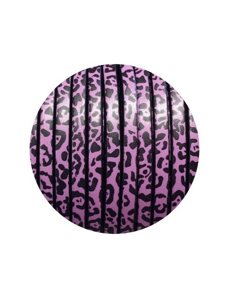 Cuir plat 5mm fantaisie imprimé guépard noir violet-vente au cm
