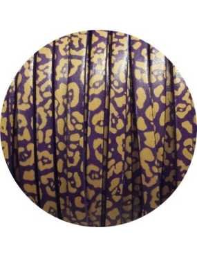 Cuir plat 5mm fantaisie imprimé moucheté violet beige-vente au cm