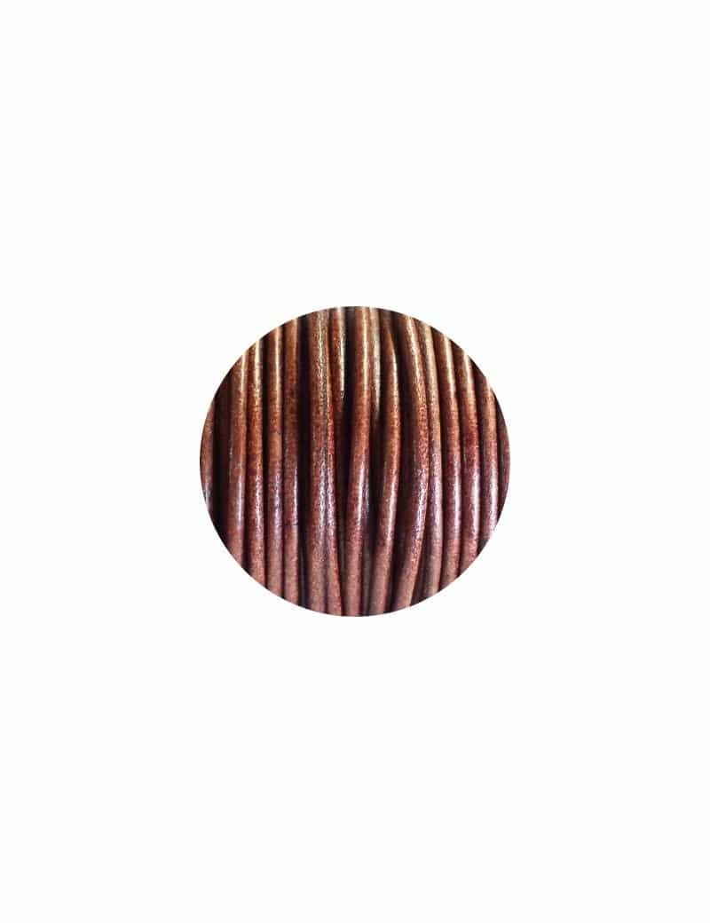 Cordon de cuir rond couleur cognac-3mm-Espagne