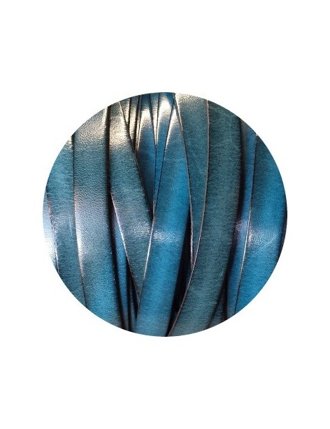 Cordon de cuir plat 10mm x 2mm bleu atoll-vente au cm