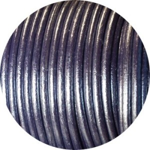 Cordon de cuir rond couleur lilas metallique-3mm-Espagne