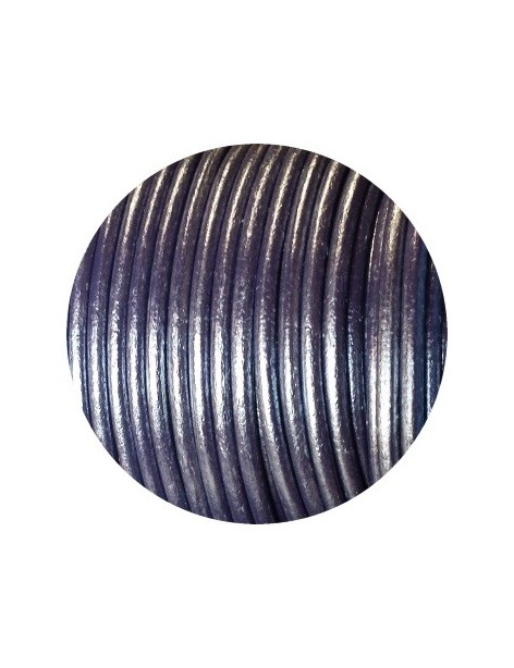 Cordon de cuir rond couleur lilas metallique-3mm-Espagne