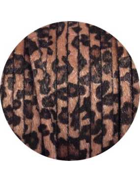 Laniere de cuir plat 5mm léopard avec poils synthétiques vendu au metre