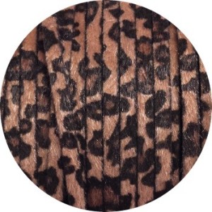 Laniere de cuir plat 5mm léopard avec poils synthétiques vendu au metre