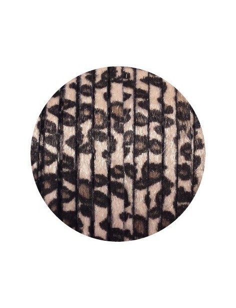 Laniere de cuir plat léopard beige poils synthétiques 5mm-vente au cm