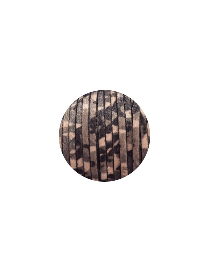 Laniere de cuir plat 5mm camouflage gris poils synthétiques vendu au metre