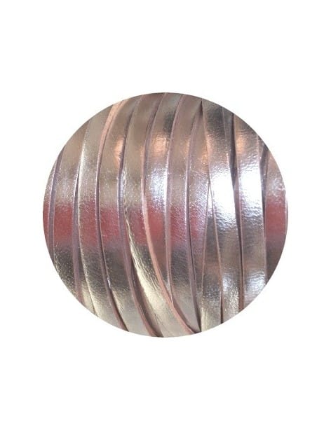 Cordon de cuir plat 5mm couleur argent brillant-vente au cm
