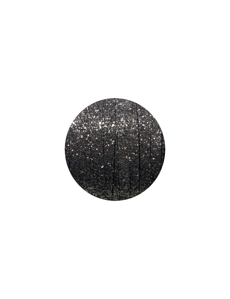 Cordon de cuir plat paillettes 10mm noir-vente au cm