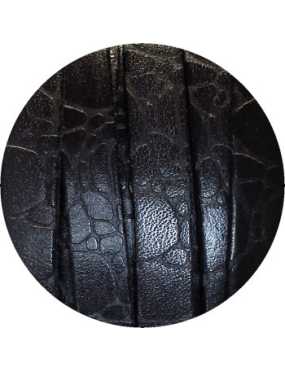 Cordon de cuir plat fantaisie 10mm noir effet croco-vente au cm