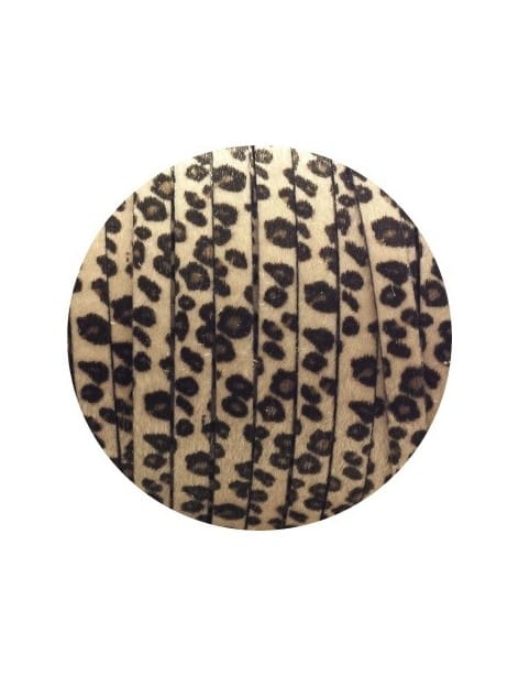 Laniere de cuir plat leopard beige avec poils synthétiques 10mm-vente au cm