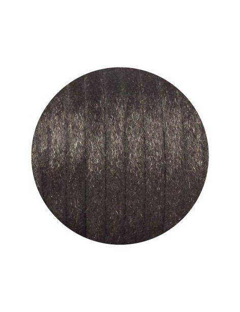 Laniere de cuir plat noir avec poils synthétiques 10mm-vente au cm