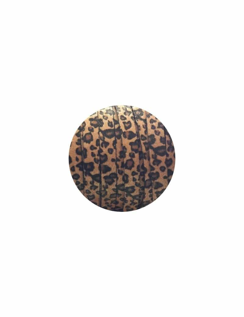 Laniere de cuir plat leopard avec poils synthétiques 15mm-vente au cm