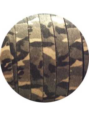 Laniere de cuir plat camouflage gris avec poils synthétiques 15mm-vente au cm