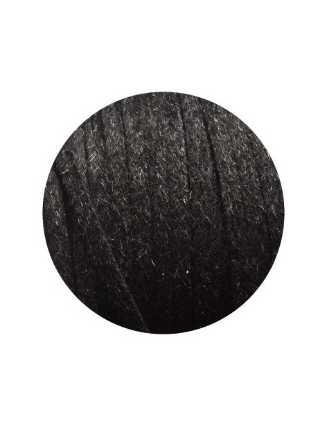Laniere de cuir plat noir poils synthétiques 5mm-vente au cm