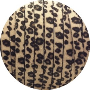Laniere de cuir plat 10mm léopard beige poils synthétiques vendu au metre