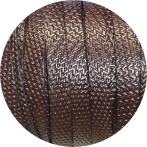Cordon de cuir plat 10mm texture marron-vente au cm