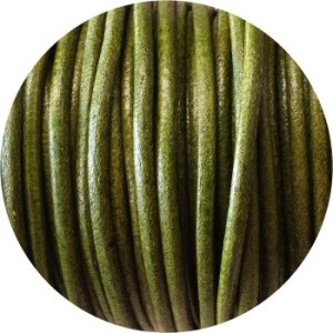 Cordon de cuir rond couleur vert chasseur-3mm-Espagne