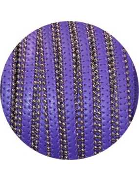 Cordon de cuir plat 10mm violet avec 2 rangs de billes-vente au cm
