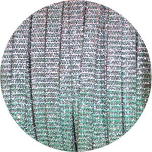 Lacet fantaisie plat 5mm irisé couleur argent vert rose