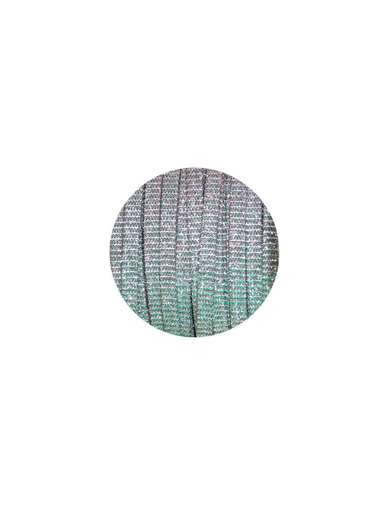 Lacet fantaisie plat 5mm irisé couleur argent vert rose