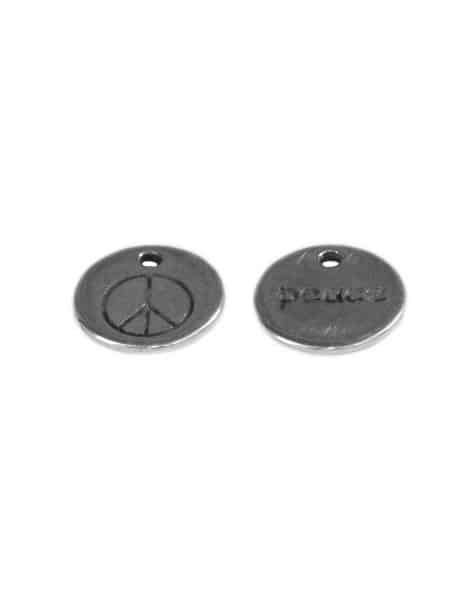 Breloque ronde peace placage argent de 15mm