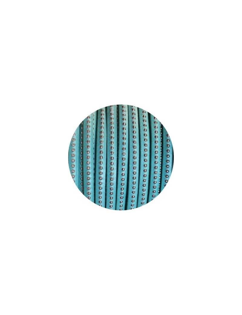 Cordon de cuir plat 6mm aquamarine a billes vendu au metre