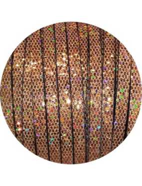 Cordon de cuir plat paillettes 6mm disco cuivre vendu au mètre
