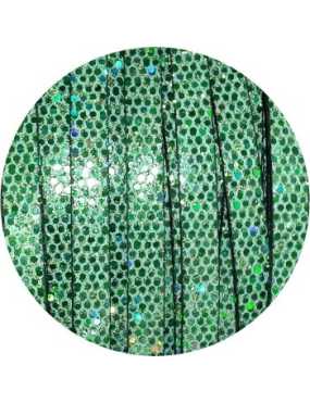 Cordon de cuir plat paillettes 6mm disco vert-vente au cm