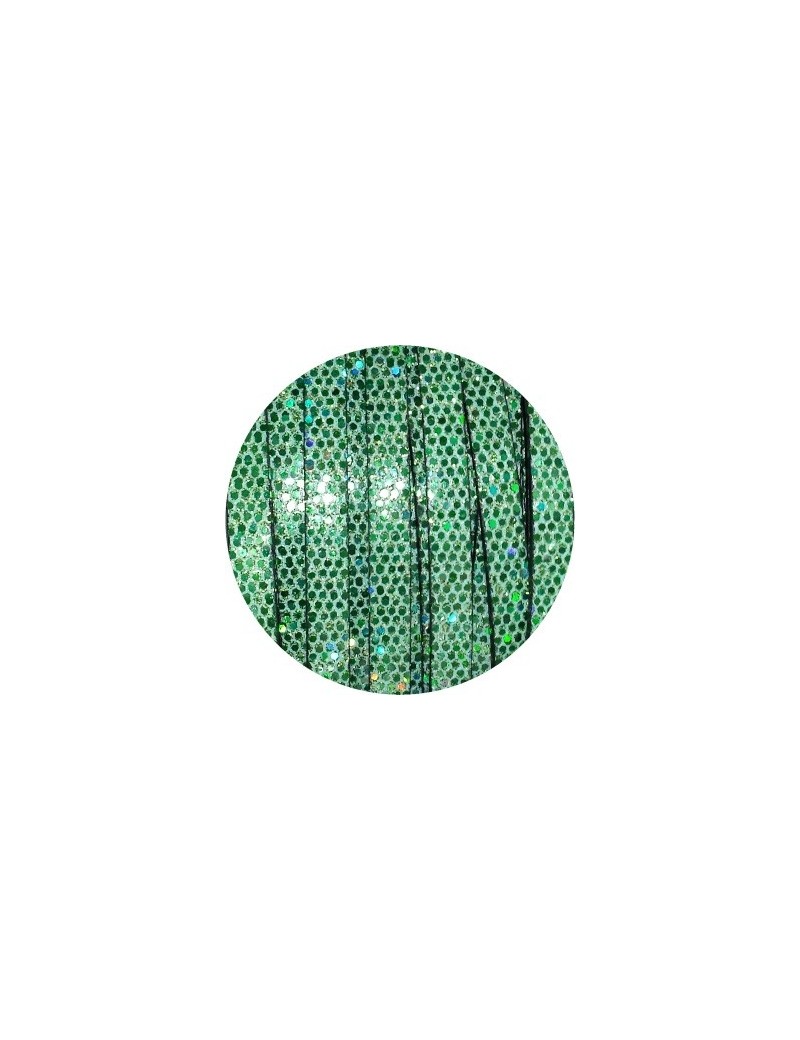 Cordon de cuir plat paillettes 6mm disco vert vendu au mètre