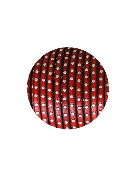 Cuir plat de 5mm rouge avec des clous argent vendu au cm