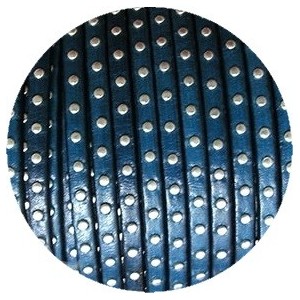 Cuir plat de 5mm bleu foncé avec des clous argent vendu au cm