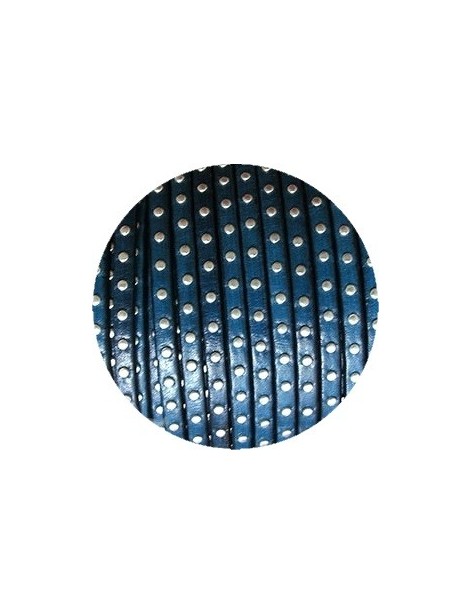 Cuir plat de 5mm bleu foncé avec des clous argent vendu au cm